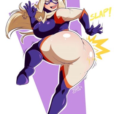 10s, 2018, arm up, artist name, ass, bent over, big ass, big breasts, big butt, blonde hair, blush, bodysuit, breasts, butt, curvy