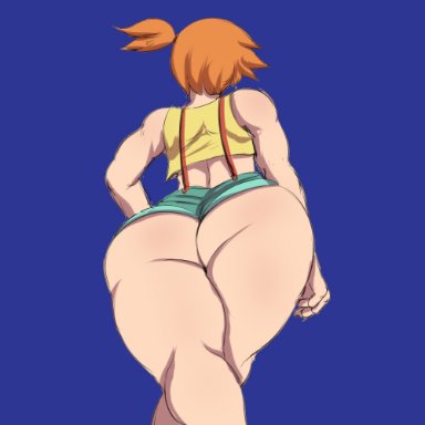 ass, asymmetrical hair, back, bare legs, bubble butt, clothing, cowboy shot, denim, denim shorts, female, game freak, gym leader, hary96, harydraws, high resolution