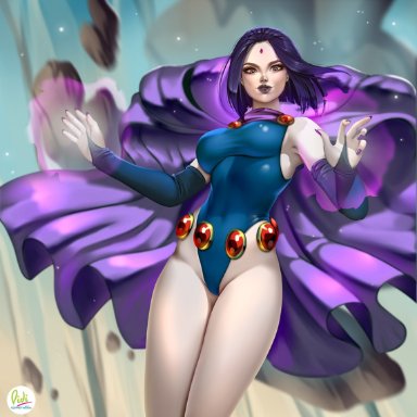 1girls, 2d, armpits, bare legs, bare shoulders, bare thighs, belly button, cape, dc, dc comics, didi esmeralda, elbow gloves, female, female focus, female only