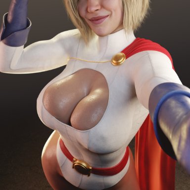 3d, bare legs, batesz, biceps, big breasts, blonde hair, blue eyes, boots, breasts, busty, cape, cleavage, cleavage cutout, dc, dc comics