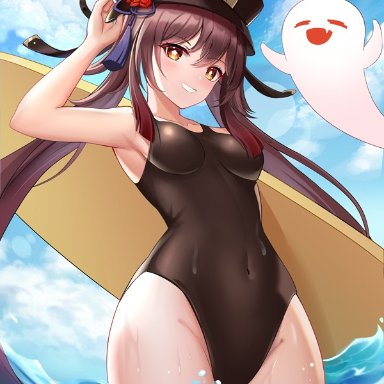 1girls, arm up, armpits, ass, ass cheeks, ass visible through thighs, bangs, belly button, blush, breasts, brown hair, brunette, cloud, collarbone, detailed background