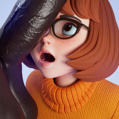 1girls, 3d, 3d (artwork), balls, big penis, black eyes, blender, brown hair, clothed, dark-skinned male, dark skin, female, freckles, glasses, hi res