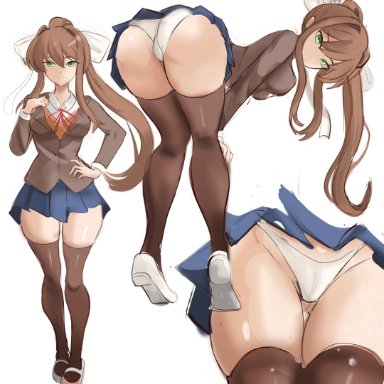 1girls, absurd res, ass, big ass, big butt, breasts, brown hair, doki doki literature club, eye contact, female, green eyes, hair ribbon, high resolution, long hair, looking at viewer