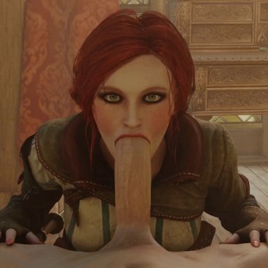 1girls, 3d, animated, blowjob, cd projekt red, cock sleeve, cottontailva, deepthroat, deepthroat no hands, deepthroat smile, double bun, eye contact, eyelashes, eyeshadow, freckles