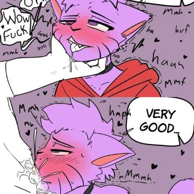 anon, blowjob, blush, catgirl, choker, choker snapping, comic, cum, cum in mouth, cum in pussy, cum inside, dialogue, fellatio, hoodie, jonathanpt