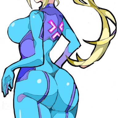 1girls, ass, butt, clothed, clothing, enpe, female, metroid, nintendo, samus aran, sideboob, solo, tagme