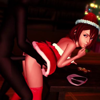 1boy, 1girls, 3d, animated, ass, big penis, blue eyes, butt, buttplug, candy cane, cheating, christmas, christmas tree, clothed, clothed female nude male