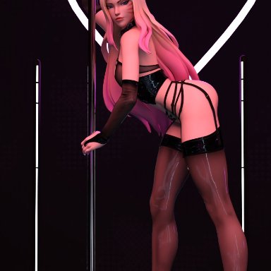 3d, 3d (artwork), ahri, daz3d, daz studio, garter belt, high heels, k/da ahri, k/da series, latex, league of legends, lingerie, pin3d, stripper, stripper pole