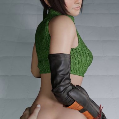 1boy, 1girl, 3d, animated, black hair, bottomless, doggy style, final fantasy, final fantasy vii, final fantasy vii remake, green sweater, headband, lazyprocrastinator, looking back, loose socks