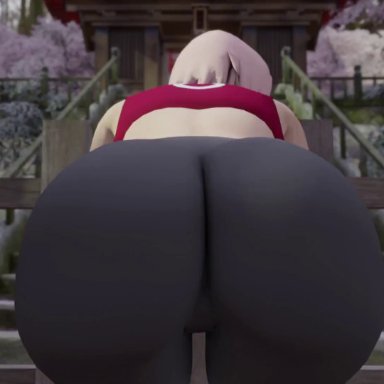 1girls, 3d, animated, ass, ass focus, ass shake, back view, bare shoulders, big ass, bike shorts, female, female only, from behind, highres, huge ass