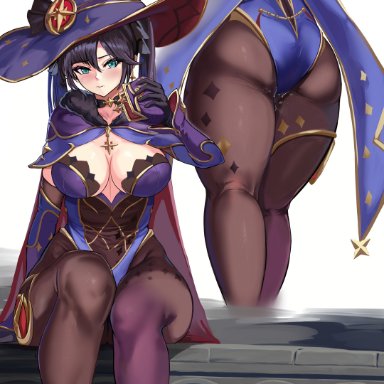1girls, 2021, 2d (artwork), alternate breast size, alternate eye color, ass, ass focus, back view, black hair, blue eyes, breasts, bubble butt, cleavage, female, female only