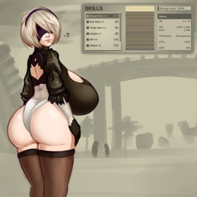 1girls, alternate breast size, ass, ass expansion, big ass, big breasts, blindfold, breast expansion, breasts, degeneratepai, english text, expansion, female only, gigantic breasts, hud