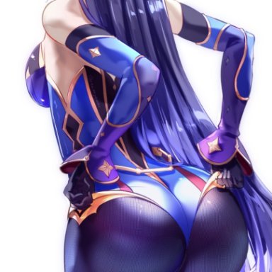 1girls, 2021, 2d (artwork), alternate hairstyle, alternate version available, ass, ass focus, back, back view, big ass, black hair, breasts, bubble butt, female, female only