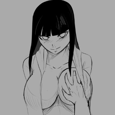 big breasts, black hair, blush, boobgrab, doktor malefic, grabbing breasts, hyuuga hinata, naruto, naruto shippuden, pov, pov eye contact, sketch