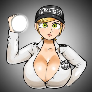 1girls, blonde hair, breasts, busty, cleavage, female, female only, five nights at freddy's, five nights at freddy's: security breach, flashlight, green eyes, hat, hi res, huge breasts, hydrovert