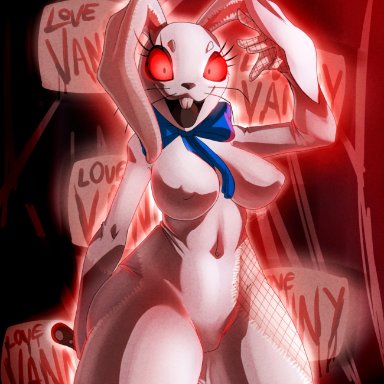 belly button, breasts, bunny ear, bunnysuit, five nights at freddy's, five nights at freddy's: security breach, fursuit, jaynator1, red eyes, vanny (fnaf), white body