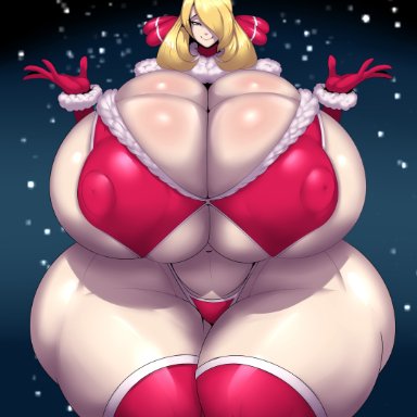 1girl, 1girls, 2021, absurd res, bangs, ber00, big breasts, bikini, blonde hair, breasts, busty, child bearing hips, christmas, christmas outfit, curvaceous