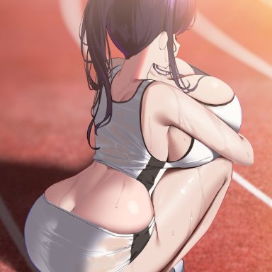 1girls, 2021, ass, back view, backboob, black hair, breasts, cleavage, facing away, female, female only, hi res, huge breasts, large ass, long hair