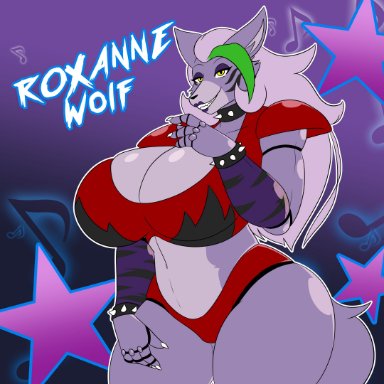 big breasts, female, five nights at freddy's, fnaf, furry, huge breasts, lunarartstudios (artist), roxanne wolf (fnaf), tagme, thick thighs