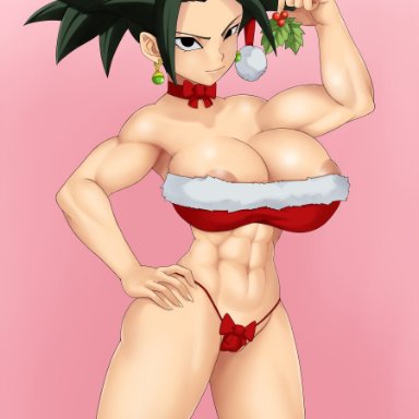 1girls, abs, breasts, caulifla, christmas, cleavage, dragon ball, dragon ball super, female, female only, huge breasts, muscles, muscular, muscular female, solo