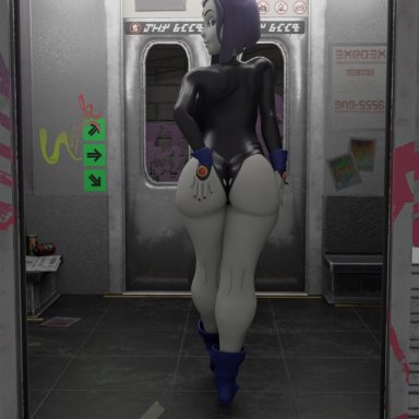 3d, aged up, boots, dat ass, dc, dc comics, exhibitionism, grey body, hand on ass, hand on hip, haydricht, leotard, looking back, public, rachel roth