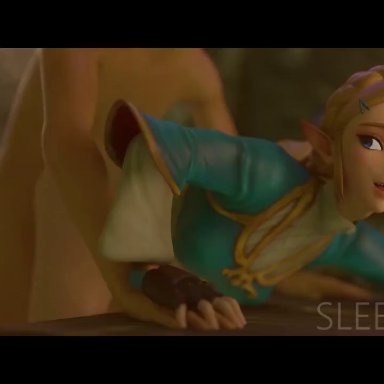 1boy, 1girls, 3d, animated, blonde hair, doggy style, fucked silly, hylian, large ass, monster, monster cock, orc, sleepzhour, sound, tagme