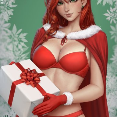 1girls, breasts, christmas, cleavage, dota 2, female, female only, looking at viewer, sciamano240, solo, windranger