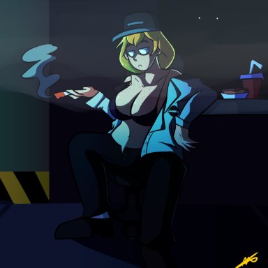 artist request, big breasts, bra, breasts, cigarette, five nights at freddy's, five nights at freddy's: security breach, fnaf, freckles, smoking, tagme, vanessa (fnaf)