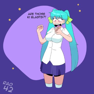 animated, belly, belly expansion, big belly, blue hair, blush, cleavage, clothed, clothing, curse, dialogue, embarrassed, female, female only, fetal movement