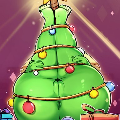 anus, ass, asshole, big ass, big butt, christmas, christmas tree, female focus, female only, green skin, huge ass, huge butt, large ass, legs up, madheaven