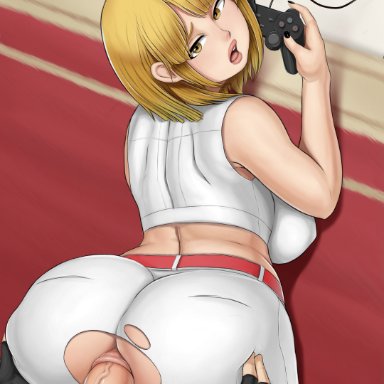 1boy, 1girls, absurd res, abyssdagon, anal, anus, ashley graham, ass, ass grab, blonde hair, breasts, capcom, clothed female nude male, clothing, controller