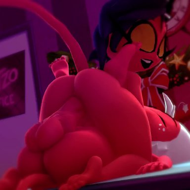 16:9, 3d, amazon position, animated, ass, black hair, demon, demon girl, female, femdom, helluva boss, horn, huge cock, imp, large ass