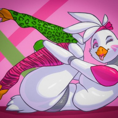 absurd res, animatronic, ass, avian, beak, big butt, breasts, clothing, female, five nights at freddy's, five nights at freddy's: security breach, glamrock chica (fnaf), glistening, glistening body, hi res