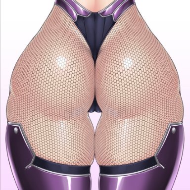 1girls, ass, ass focus, cameltoe, close-up, female, female, female only, fishnet legwear, fishnets, gradient, gradient background, purple legwear, rindou (radical dream), shiny