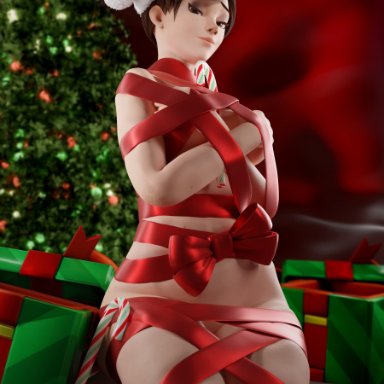 1girls, 3d, blender, blizzard entertainment, brown hair, christmas, color, colored, female, female focus, female only, human, naked, nude, nude female