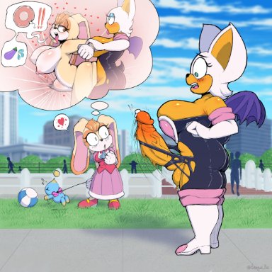 1futa, 1girls, accidental exposure, anthro, balls, big ass, big penis, chao (sonic), clothed, clothing, dangus-llc, duo focus, fantasizing, female, fully clothed