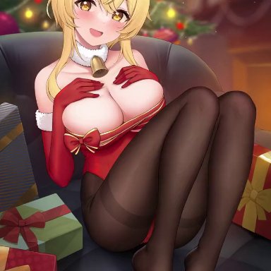 animated, christmas, christmas tree, fukuro ko (greentea), genshin impact, large ass, lumine (genshin impact), pantyhose, video