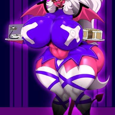 ber00, big ass, big breasts, cake, demon, demon girl, game console, helluva boss, horns, horny, toungue out, verosika mayday (helluva boss)