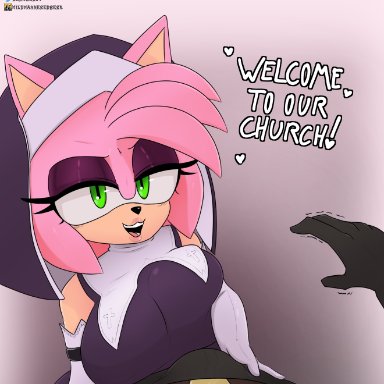 1boy, 1boy1girl, 1girls, amy rose, anthro, bare shoulders, berkthejerk, big breasts, breasts, bulge, dialogue, duo, elbow gloves, english text, faceless