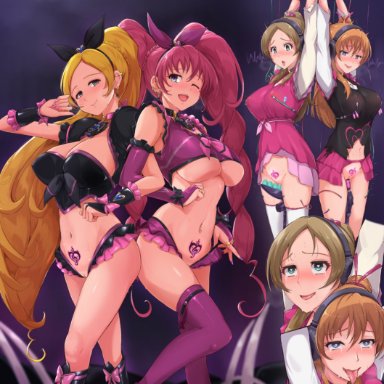 suite precure, hibiki hojo, minamino kanade, 2girls, bimbo, bimbofication, brain drain, brainwashing, breast expansion, corruption, female, hair color change, hypnosis, large ass, large breasts