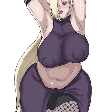 naruto, naruto: the last, naruto (series), ino yamanaka, cyberboi, 1girls, armpits, belly, big breasts, blonde hair, blush, breasts, chubby, chubby female, fat