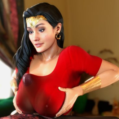 dc, dc comics, wonder woman (series), diana prince, wonder woman, leeterr, 1boy, 1girls, big breasts, black hair, blue eyes, bracelet, breasts, busty, earrings