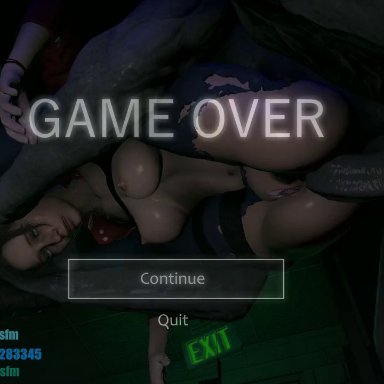 resident evil, resident evil 2 remake, claire redfield, mr x, hvlsfm, 1boy, 1girls, anal, anal penetration, anal sex, breasts, creampie, eyes rolling back, full nelson, game over