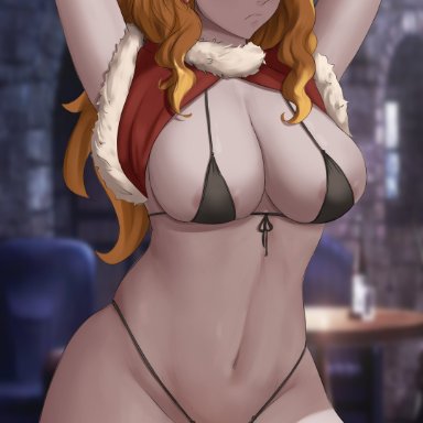 black clover, mimosa vermillion, savagexthicc, 1girls, areola slip, belly button, big breasts, bikini, black bikini, black swimsuit, curvy, curvy figure, female, female only, green eyes