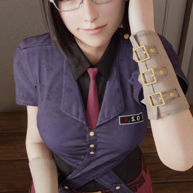 final fantasy, final fantasy vii, final fantasy vii remake, square enix, nayo (final fantasy vii), lazyprocrastinator, 1boy, 1girls, brown eyes, brown hair, clothed, clothed female, female, glasses, handjob