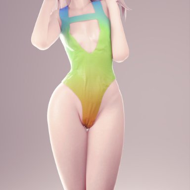 overwatch, black cat d.va, d.va, moonroomoom, blonde hair, cute, swimsuit, 3d