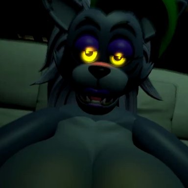 five nights at freddy's, new year, roxanne wolf (fnaf), tezcatl, tezcatl-ayauhtli, ambiguous penetration, ambiguous species, animatronic, anthro, bedroom, bedroom eyes, big breasts, bouncing breasts, hugging, kissing