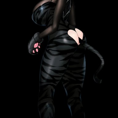 happy new year, new year, original, zcune, 1 female, animal ears, animal hands, animal suit, animal tail, ass, ass cutout, big boobs, big breasts, black footwear, black hair
