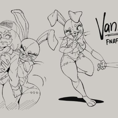 five nights at freddy's, night guard (fnaf), vanessa, vanessa (fnaf), vanny, vanny (fnaf), artist request, joaoppereiraus, 2girls, big ass, big breasts, big butt, bunny ears, bunny girl, bunnysuit