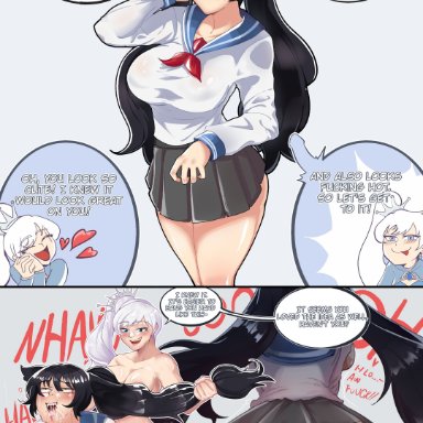 rwby, blake belladonna, weiss schnee, hentaly, 1futa, 1girls, after anal, animal ears, anus, areolae, ass, back, back view, big ass, big breasts